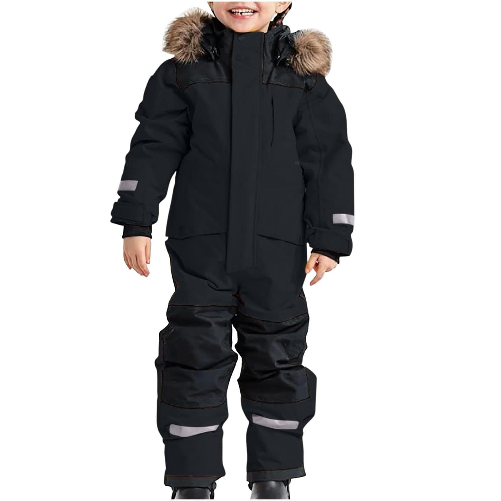 Mono de nieve para niña, resistente al viento, impermeable, forro polar grueso, con capucha y reflectores, traje de esquí de una pieza para niños pequeños, traje de nieve para vacaciones de invierno