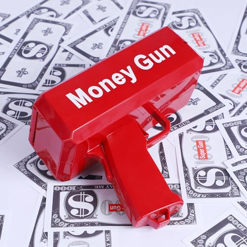 Image of Super Money Gun Cash Cannon for Wedding, Parties and Fun Includes Fake Dollars (2024) (RED Color)