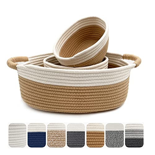Image of Zalaxt Cotton Rope Storage Baskets, 3 PCS, Ivory + Jute, Rectangular, 15.75 x 9.84 x 5.91 in