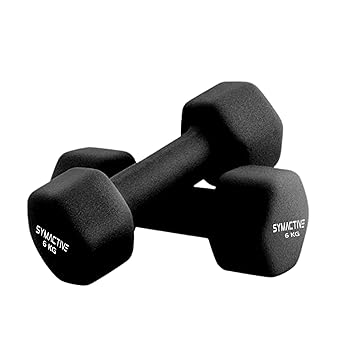 Amazon Brand - Symactive Neoprene Coated Dumbbell For Gym Exercises, Set Of 2, 6 Kg, Black - image, photos