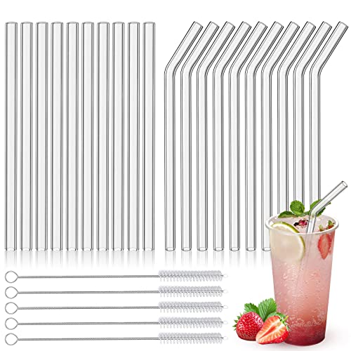 Pajitas de cristal, pajitas de cristal largas, reutilizables, con 5 cepillos de limpieza, para vasos de cóctel, té de burbujas, batidos y zumos