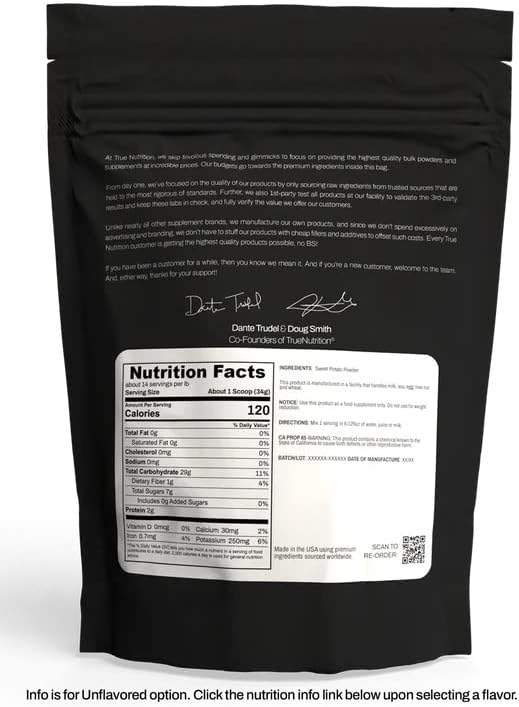 Miniatura 2 de True Nutrition - Polvo de batata - Polvo de carbohidratos paleo y vegano o reemplazo de comidas - 1 libra