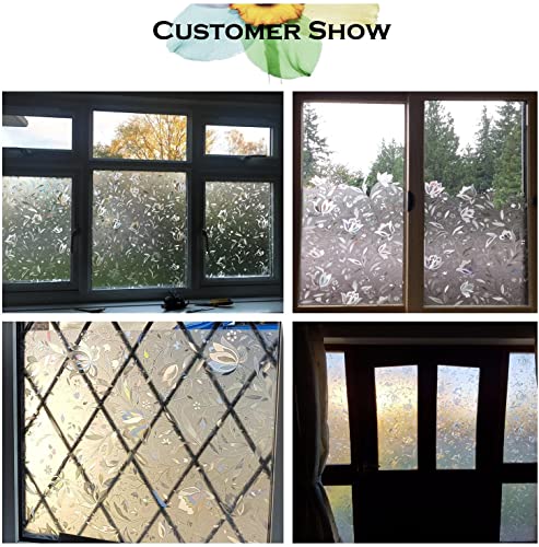 Image of Elton 3D Window Films Privacy Film Self Adhesive Decorative Film for Bathroom Door Window Heat Control Anti UV (Small White Patti) 24 x 192 inches