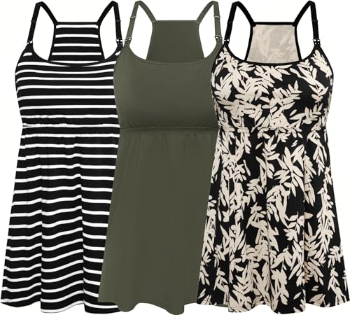 SUIEK 3 Pack Maternity Nursing Tank Tops with Bralette Cotton Breastfeeding Camisole