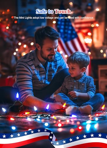 Image of Minetom Red White Blue LED Lights - 100 Count 4th July Decoration Connectable Patriotic Mini String Lights Waterproof for Indoor Outdoor Xmas Holiday Party Patio Independence Day Decoration