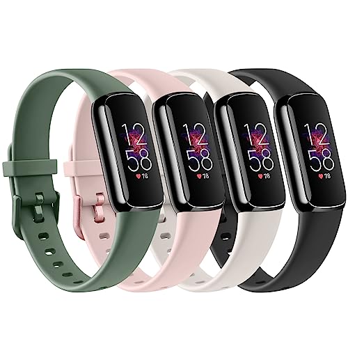 Image of 4 PACK Sport Bands Compatible with Fitbit Luxe Bands for Women Men, Soft Silicone Replacement Sport Straps Wristbands for Fitbit Luxe Fitness and Wellness Tracker