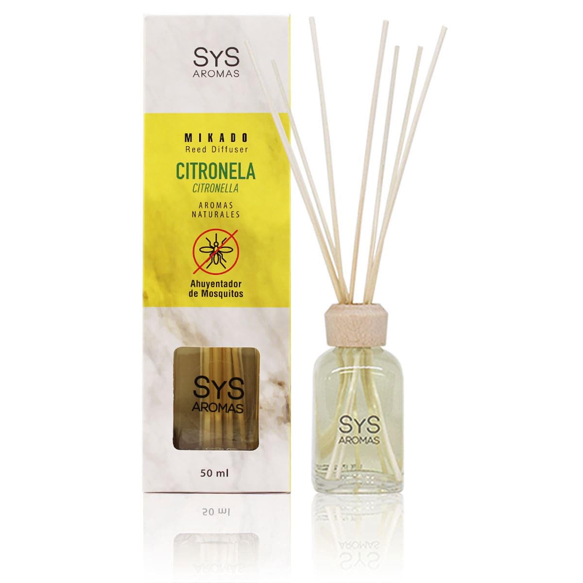 Ambientador Mikado Citronela 50ml SYS Aromas Antimosquitos Natural y Eficaz | Protege tu hogar de mosquitos e insectos con citronela natural, aroma fresco y duración hasta 4 semanas. Fabricado en España