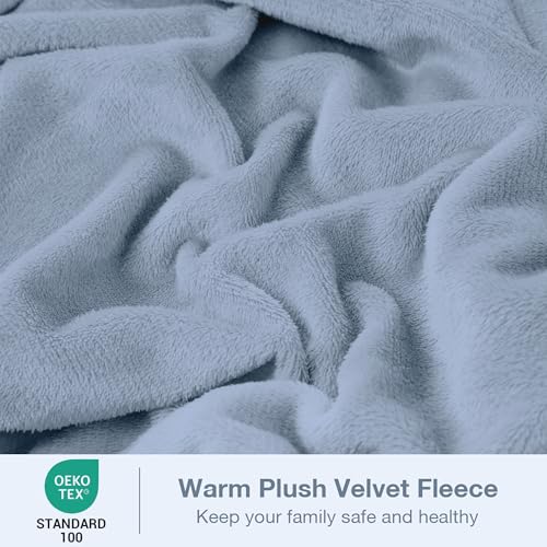 Image of Viviland Plush Microfleece Queen Bed Sheet Set, Dusty Blue | Soft Flannel-like Fleece, 100% Polyester, Fluffy Velvety Feel, 200GSM, 15 inch Deep Pocket, Warm Winter Gift & Decor