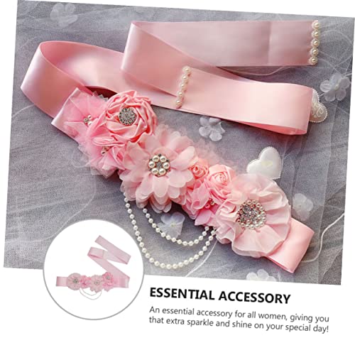 BESTYASH Decorative Rhinestone Pearl Waist Belt for Wedding Maternity Dress Pink Bridal Sash Party Accessory with Flower Design Reusable Girdle for Shower and Formal Gown3