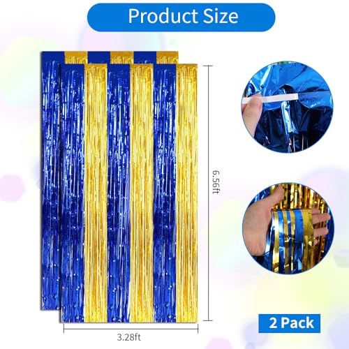 Image of BEISHIDA 2Pcs Blue Gold Door Streamers Congrats Grade 2026 Decoration Backdrop Foil Fringe Tinsel Party Streamers Curtains Backdrops for Birthday 2026 Graduation Baby Shower(3.28 ft x 6.56 ft)