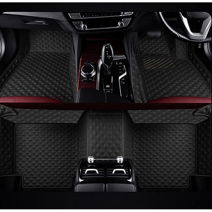 Image of NEXTA 7D Premium Faux Leather Custom Fitted Car Floor Mats for MG Majestor - 7 Seater (All 3 Rows) II Double Stitching II 7 Layer Protection II 100% Waterproof & Washable - (Full Black)