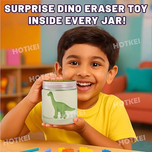 Image of HOTKEI Transparent 200 gm Slime with Dinosaur Eraser Toy Inside for Kids 3 to 10 Years Kit Set Art Slime Dino Toys for Birthday Return Gift Toys for Kids Boys Girls Birthday 9-12 Year