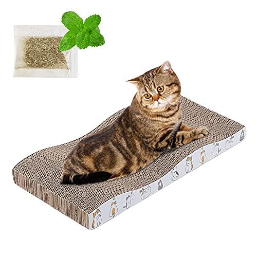 LALFPET Katzenkratzpad mit Katzenminze, Doppelseitiges langlebiges Design Kratzpad für Katzen Karton Katzenkratzpad Katzenkratzpad Wellenform Weiß Katzenmuster Cover