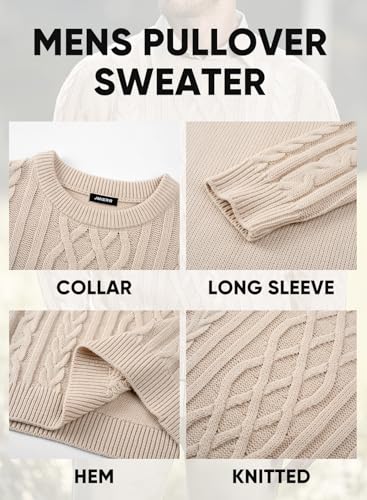 JMIERR Men's Cable Knit Pullover Sweater Casual Crewneck Long Sleeve Fisherman Knitted Sweaters3