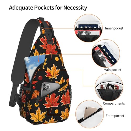 Maple Leaf Sling Bag for Women Men, Fall Leaves Crossbody Sling Backpack, Shoulder Chest Pack for Travel Casual Hiking4