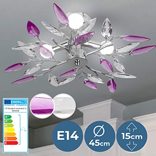 Plafonnier au Design Feuillage - CEE: A++ à E, LED, Ø45cm, 3 Luminaires, E14, Moderne, Violet - Lampe de Plafond, Luminaire, Éclairage - pour Salon, Cuisine, Couloir, Chambre