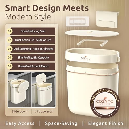 Caneca de basura rectangular blanca 9.4L COZYTO EcoToss miniatura 3