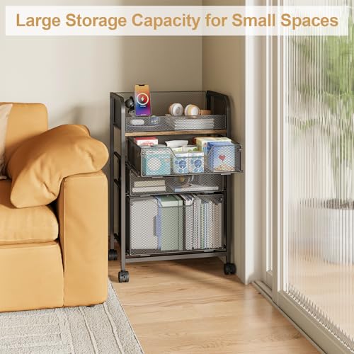 Image of 4-Tier Rolling Utility Cart with 3 Drawers-Craft Organizers and Storage with 360 Lockable Wheels,Art Supply Storage Organizer for Art Supplies, Store for Brushes & Paints & Artifacts Patent Pending