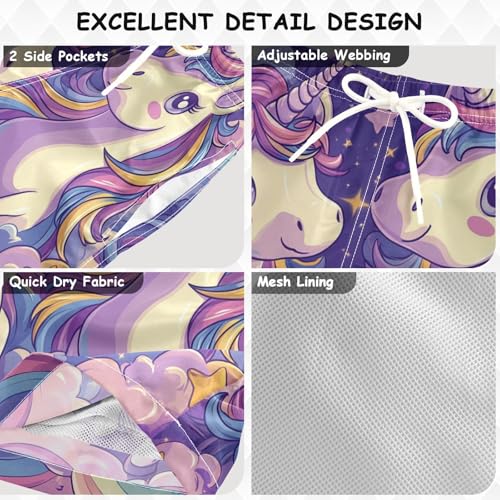 Pigsaly Boys Swim Trunks Cute Kawaii Unicorns Boys Board Shorts Swimsuit Swimwear Summer Bathing Suit 2T3