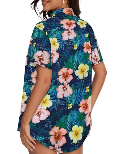 Image of Women Hawaiian Shirt Button Down Summer Tops Beach Short Sleeve Blouse