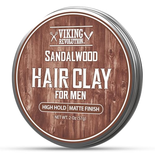 Image of Viking Revolution Sandalwood Hair Clay for Men - Matte Finish Mens Hair Clay - Texturizing Clay Hair Product Men with Jojoba and Vitamin E - Clay Pomade for Men Effortless Hair Styling Cream (2 oz)