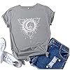 CGGMVCG Women's Crew Neck T Shirts Fashion Blouse Sun and Moon Printed Short Sleeve Graphic Tees Tops Women Trendy (Grey, S) #2