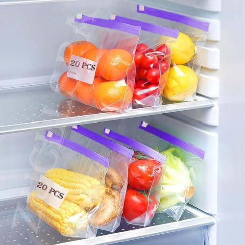 Image of Food Storage Slider Bags - 20 PCS | Expandable Bottom | Power Shield Technology For More Durability | Puncture Resistant & Open Design | Easy To Fill | Resealable Zipper Bags(Purple)(T-92)