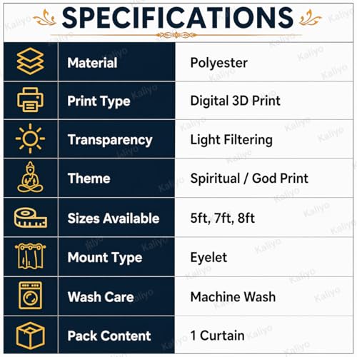 Image of KALIYO Ganesha Printed Curtains for Home & Mandir | 3D Digital Print Spiritual Curtains | Light Filtering Polyester Door & Window Curtains | Pooja Room Decor | 7FT(1 Piece)