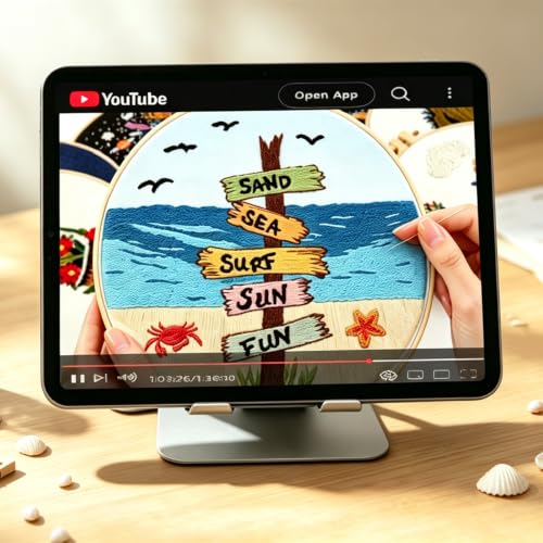 Image of Beach Embroidery Kits for Beginners Adults, Coastal Hand Embroidery Set Needlepoint Kits, Sea Sunrise Stamped Cross Stitch Kits for Beginner Adults, 3 Embroidery Hoop, Fabric (Attached Video Tutorial)