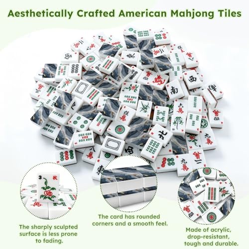 Set de Mahjong Americano con 166 fichas y accesorios miniatura 6