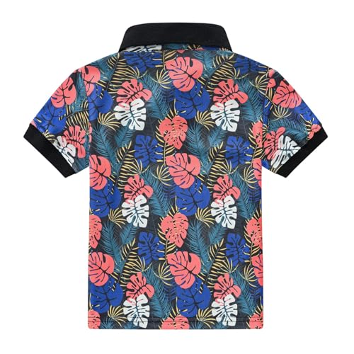 Kids Boys Polo Shirt Breathable Short Sleeve Classic Polos Toddler Tropical Floral (Watermelon Red-4, 3-4 Years)2