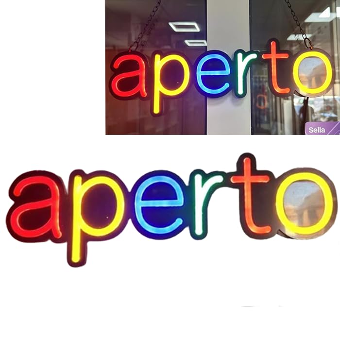 Insegna Luminosa pubblicitaria a LED Scritta Aperto,40x10 cm, con Illuminazione RGB Multicolore,con Telecomando,per attività Commerciali,Bar, Ristorante, pizzerie