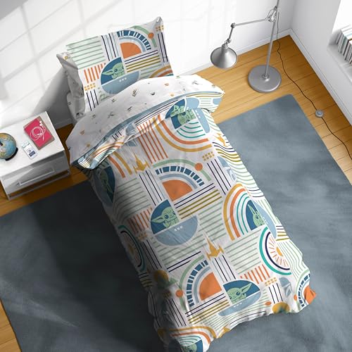 Image of Sunny Side Up Kids Comforter Set Includes Sheets and Pillow Covers - Soft and Cozy Bed Set for Stylish Room Decor, Multicolor - Star Wars Mandalorian, 5 Piece Twin Size Bedding