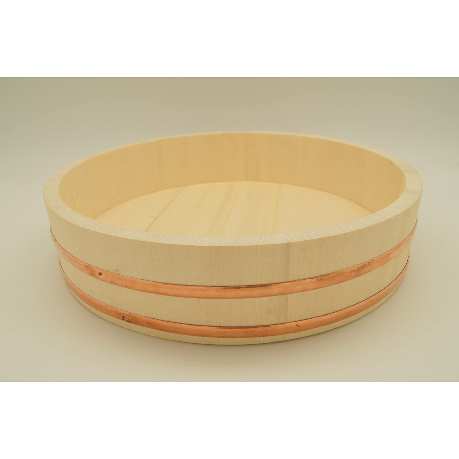 Große WoodenSushi Oke Reis-Rührschüssel mit Kupferbändern, 52 cm, perfekt für Sushi-Restaurants und Hobbyköche