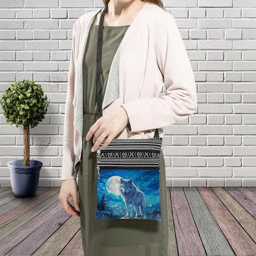 Moon Wolf Messenger Bag - Small Ethnic Pattern Printed Adjustable Strap Crossbody Zipper Phone Bag Wallet Cute Shoulder Handbag for Women3