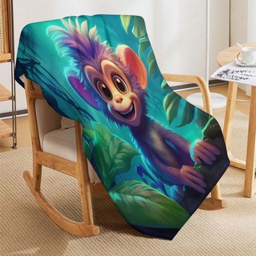 Couverture singe imprimée plaid flannel doux chaud lit canapé voyage - 8