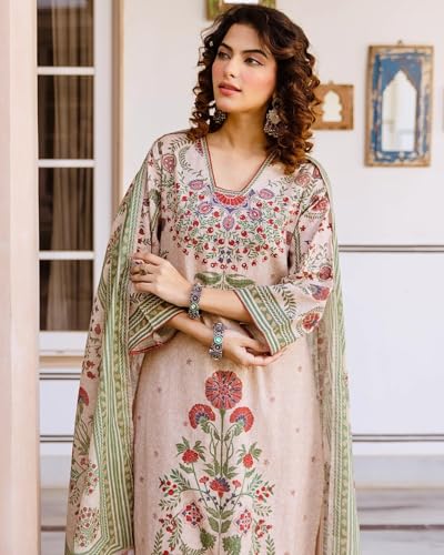 Image of KLOSIA Women's Printed Straight Kurta and Pant with Dupatta Set