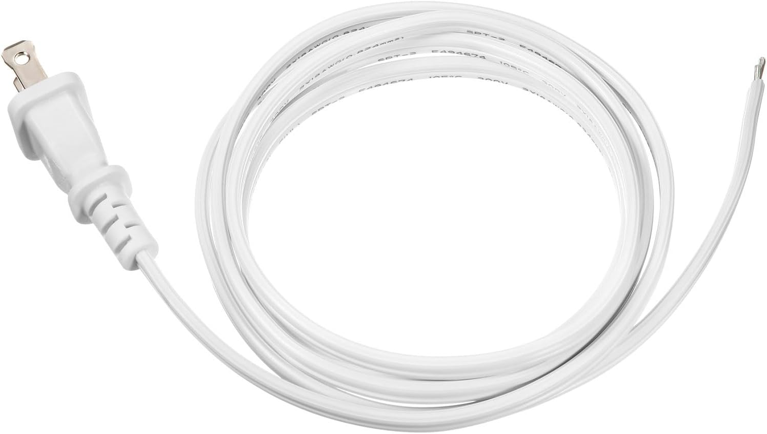3 Pack Lamp Cord with Molded Plug, Lamp Cord Stripped Ends Ready for Wiring (White, 6 Feet)