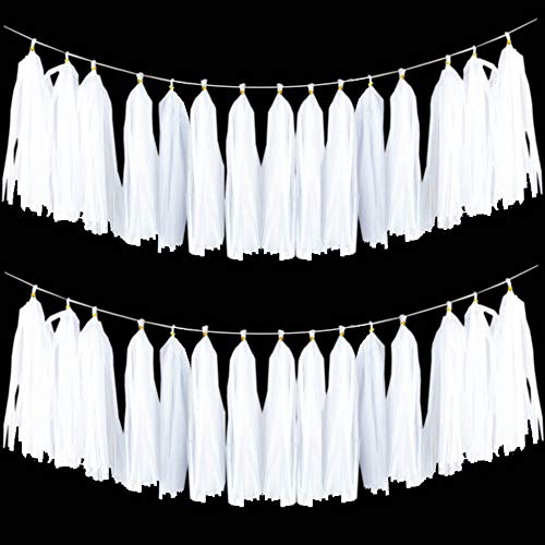 Image of 20pcs White Shiny Tassel Garland Banner Tissue Paper Tassels for Party Decorations