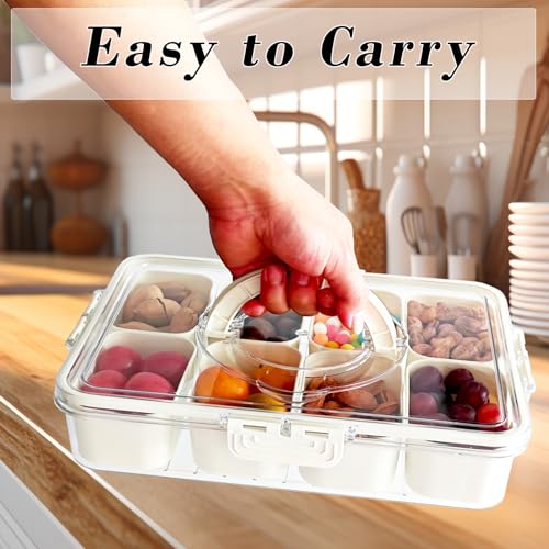 Divided Serving Tray with Lid & Handle - Snackle Box Container Organizer for Fruit, Candy, Nuts,Snacks - 8 Compartments Serving Platter for Picnic, Party, and Travel - Image 3
