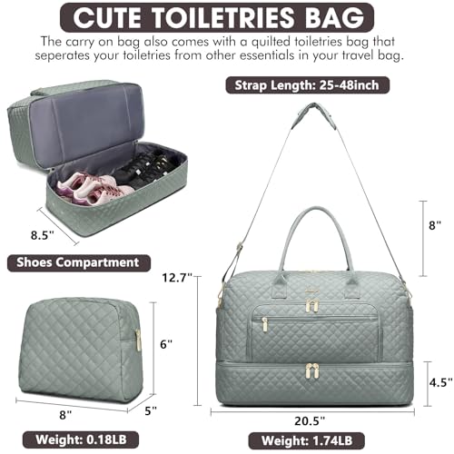 Foto de Bolsa de viaje grande para mujer, bolsa de mano para llevar en la noche, bolsa de viaje de fin de semana con bolsillo húmedo, artículos de tocador para fin de semana, Verde oscuro, Bolsa de viaje (imagen 3)