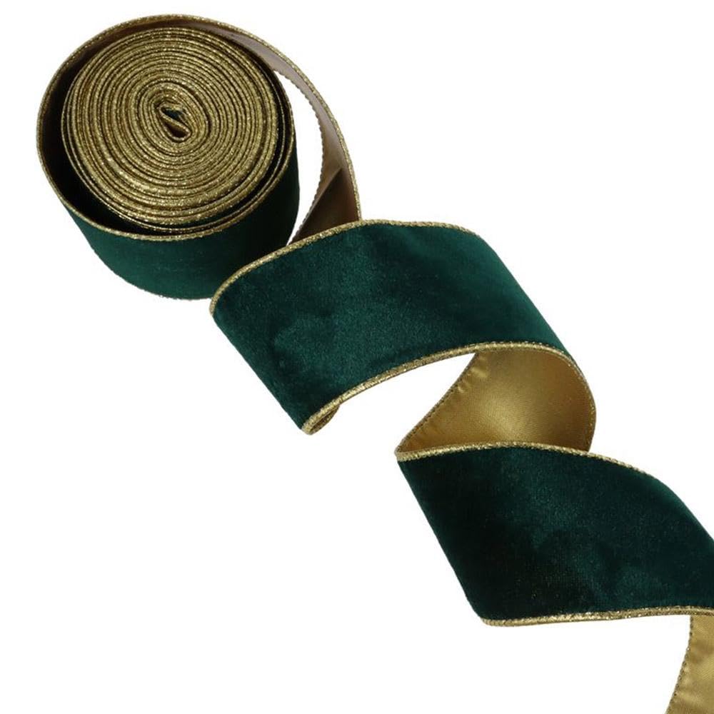 9,1 m langes Geschenkband mit goldenem Rand, 6,3 cm breit, rotes Drahtband, grünes Geschenkband for Heimwerkerarbeiten(Red)