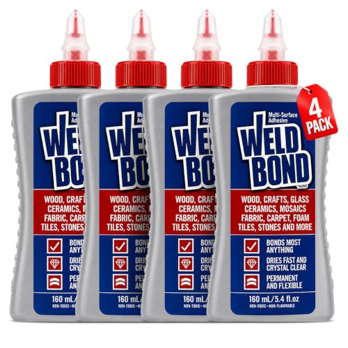 Weldbond Multi-Surface, Non-Toxic Glue, Bonds Most Anything! Use as Wood Glue or for Glass Crafts Ceramic Tile Mosaic Porcelain Stone Fabric Carpet &amp; More. ​4-Pack of 5.4oz /160ml