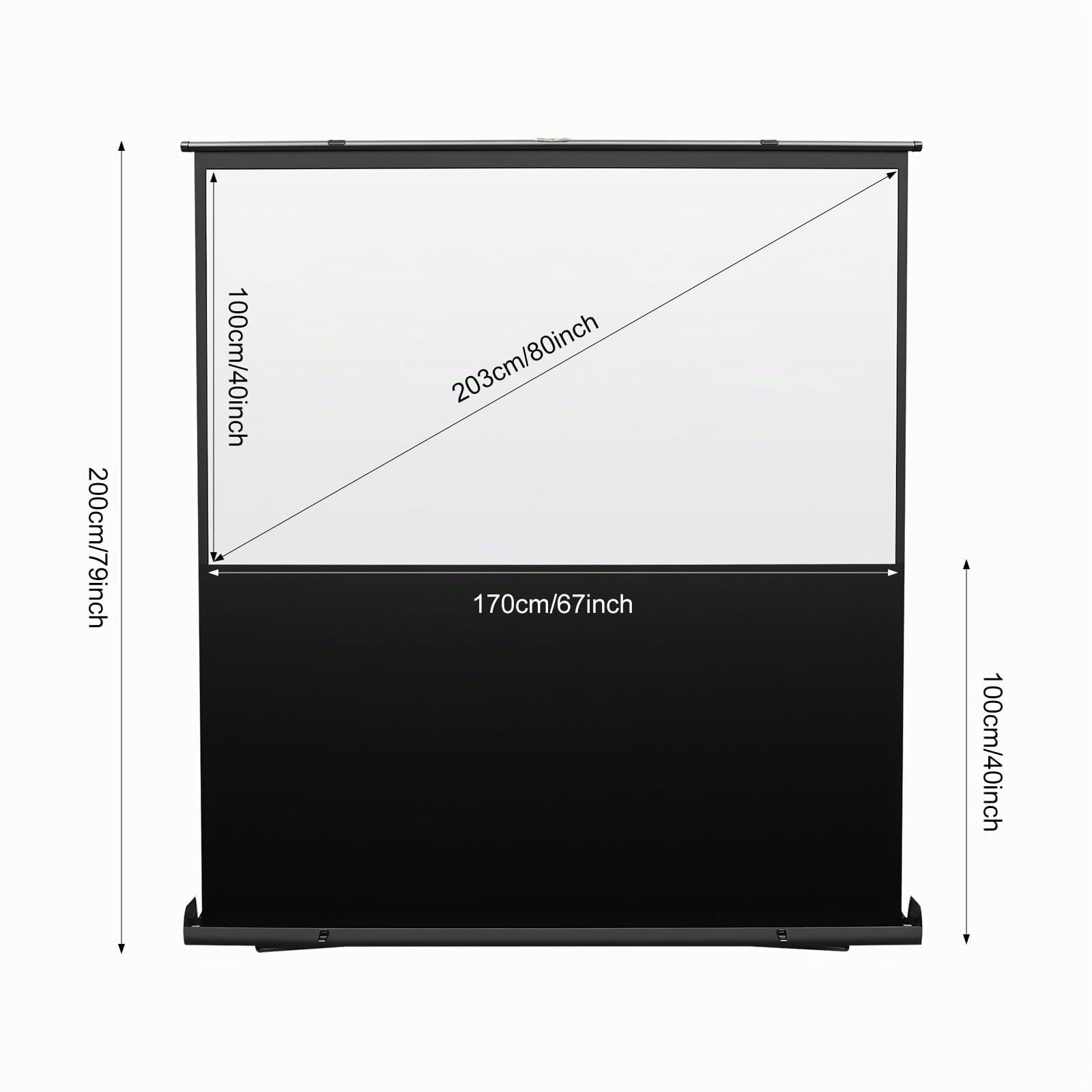 Pantalla de proyector de suelo enrollable, portátil de lona móvil, 170 x 100 cm, cine en casa 16:9 con 4K/8K Full HD 3D, ganancia 1.2, cine en casa