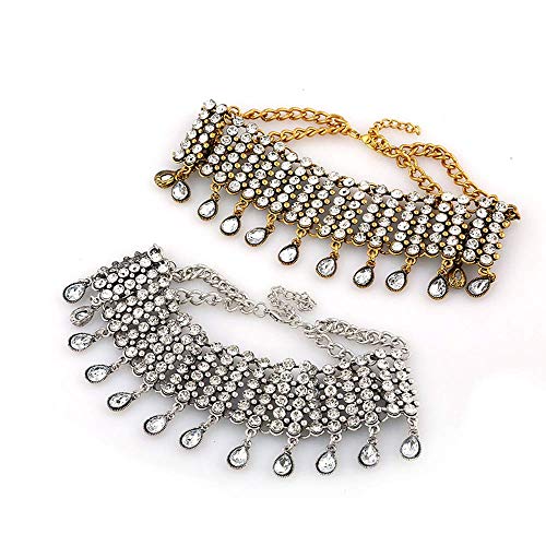 Joygulls Sexy Shining Crystal Full Rhinestone Choker Necklace Water Drop Pendant Necklace Statement Necklaces Wide Collar Necklaces for Lady Party Jewelry (Silver)3