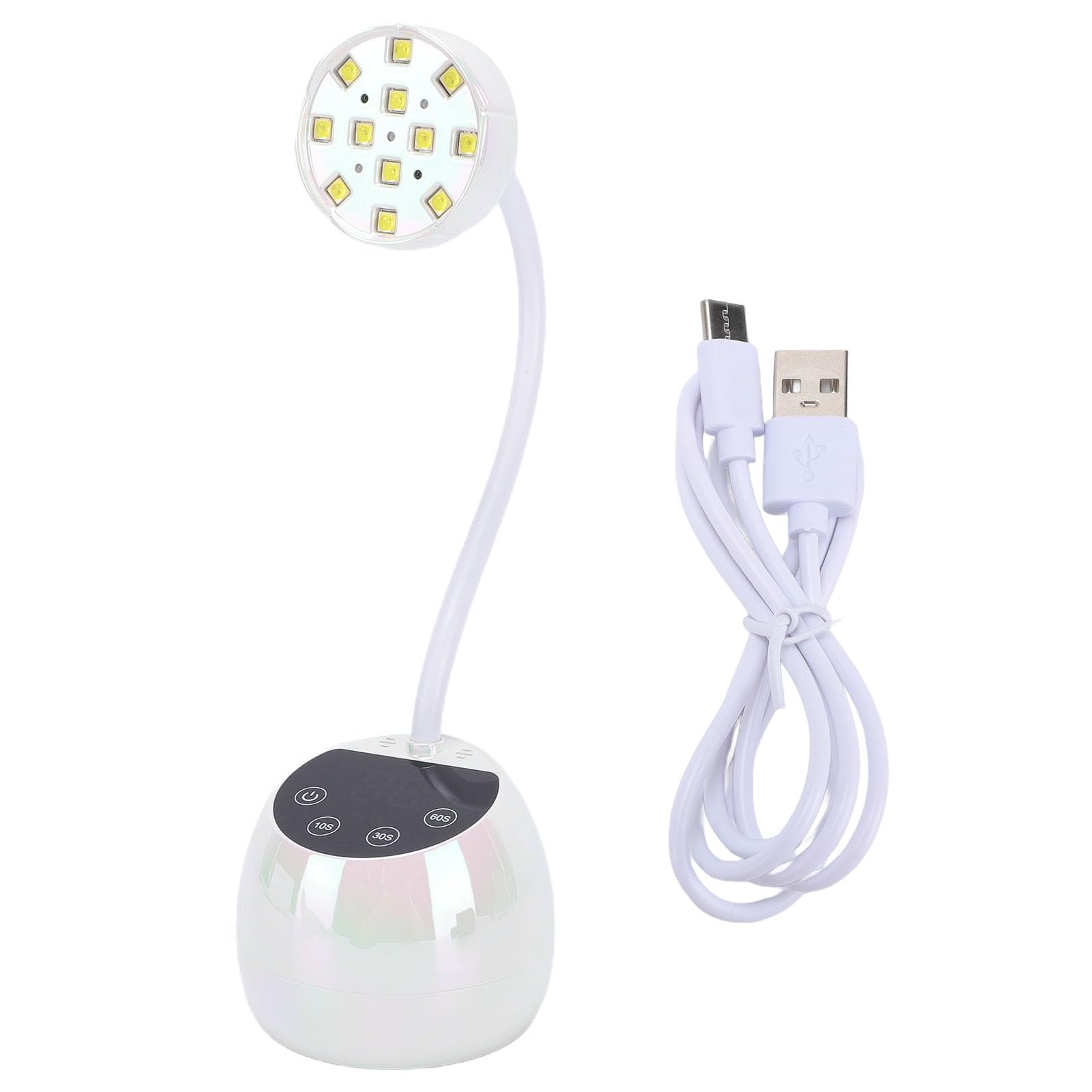 Lámpara LED Inalámbrica con Cuello de Cisne, Secador de Uñas de Secado Rápido para Manicura de Esmalte en Gel, Perfecta Tanto para Principiantes como para Profesionales (Galvanizado blanco