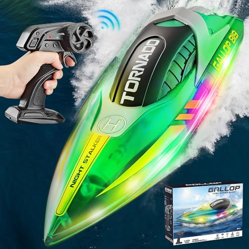 NAVESO Ferngesteuertes Boot, 2,4 GHz Rc Boot mit LED-Licht, 15 KM/H Ferngesteuerte Boote, Boot Ferngesteuert für Kinder ab 6 8 10 Jahre, Pool Spielzeug, Kids Toys, Rennboote für Erwaschene