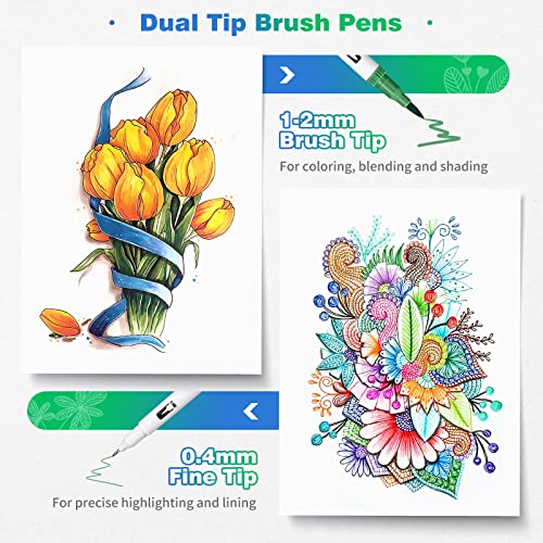 Eglyenlky Markers For Adult Coloring, 100 Colors Dual Brush Pens Art Coloring Pens With Fine Tip And Brush Tip For Adult Kids Drawing Lettering Calligraphy Sketching Christmas Gift (White Set) #TOP1