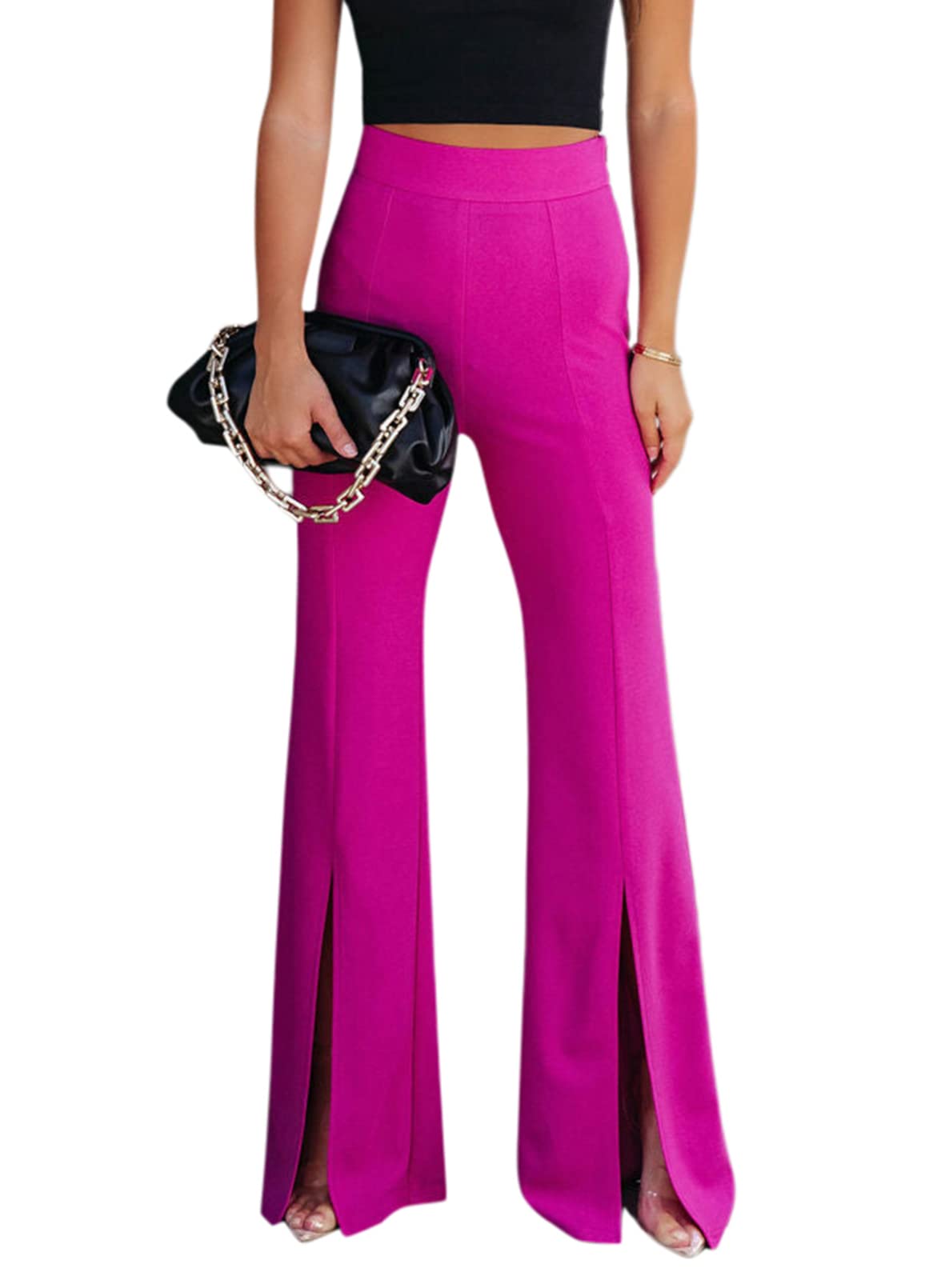 AcelittWomens Casual Split Flare Pants High Waisted Stretchy Bell Bottom