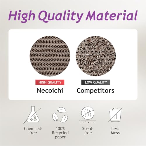 Image of Necoichi Cat Scratcher Tower for Indoor Cats - Cat Scratching Post Lounger with Reversible Usability and Extra Comfort for Lounge, Cardboard Bed Couch / (XL, Oak)